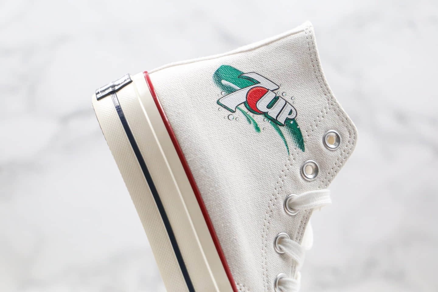 匡威7UP x Converse 1970s公司级版本七喜联名三星标帆布鞋白绿色蓝底双围条 货号：162056C