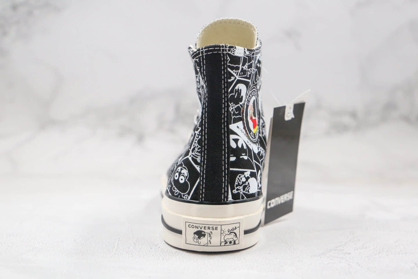 匡威Converse x 蜡笔小新联名公司级版本高帮板鞋涂鸦简笔画黑色原厂硫化 货号：168822C
