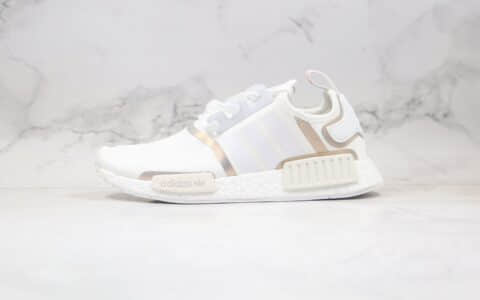 阿迪达斯adidas NMD R1纯原版本休闲缓震跑步鞋白香槟金色真爆大底 货号：FV1797