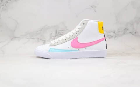 耐克Nike Blazer Mid '1977 Vintage纯原版本开拓者高帮板鞋白蓝粉色正确鞋底咬花 货号：DA4295-100