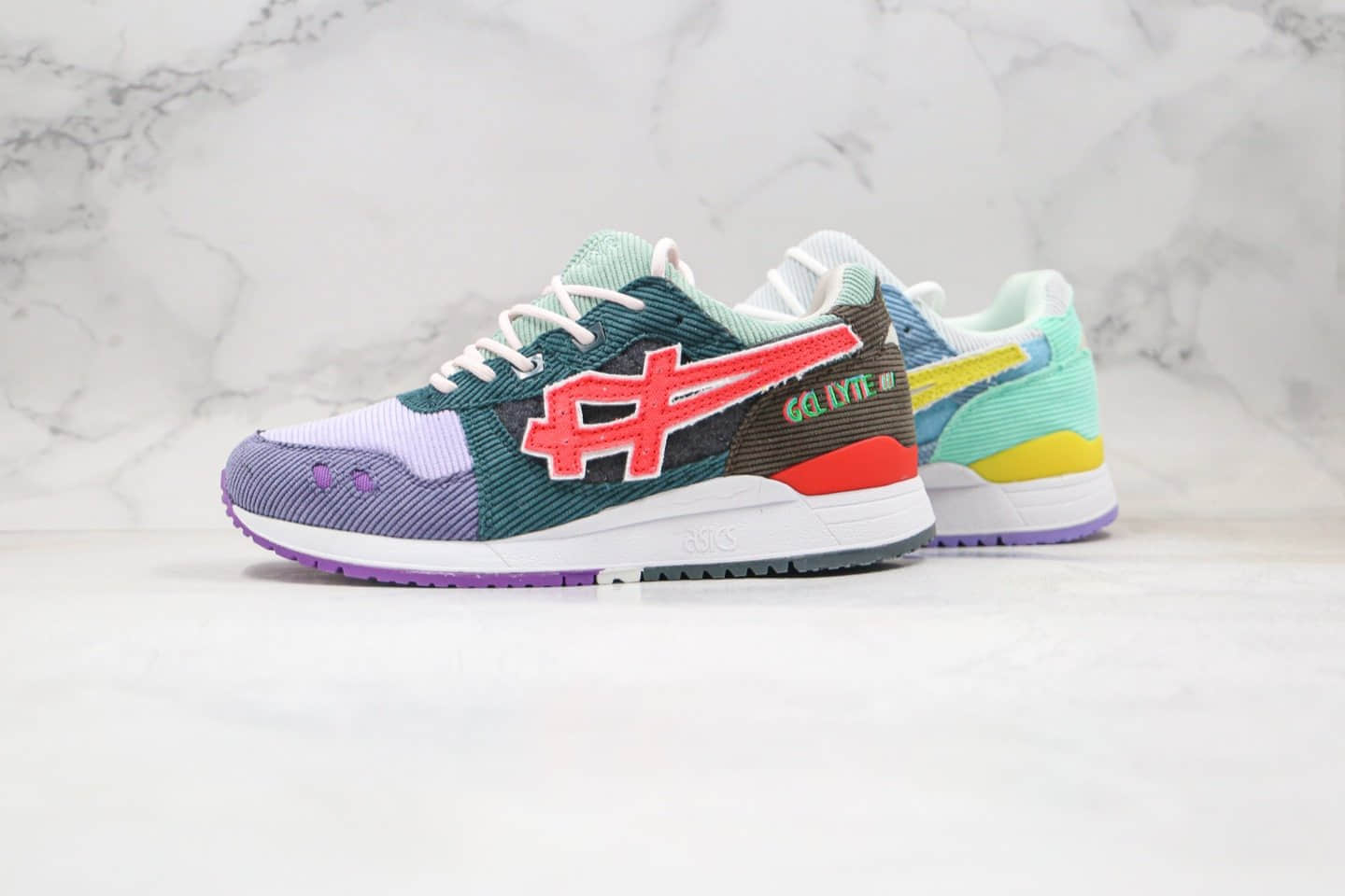 亚瑟士Asics Gel Lyte III x Sean Wotherspoon x atmos纯原版本三方联名款灯芯绒彩虹鸳鸯配色原盒原标 货号：1203A019-000