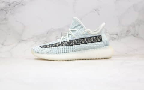 阿迪达斯Adidas BOOST yeezy 350 V2 x Dior迪奥联名款公司级版本侃爷椰子350V2冰蓝老花印花配色内置真爆米花大底 货号：FC6608