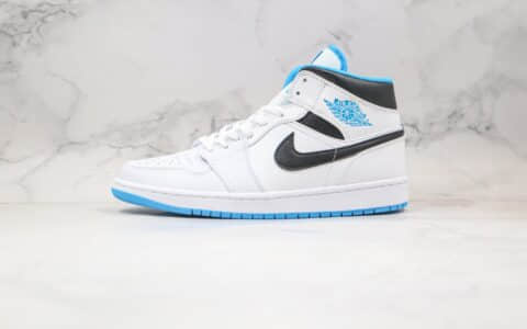 乔丹Air Jordan 1 Mid Laser Blue纯原版本中帮AJ1激光白黑蓝色原盒原标正确后跟定型 货号：554724-141