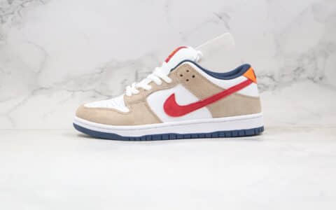 耐克Nike SB Dunk Low Pro纯原版本低帮SB板鞋卡其白红色原楦原纸版开发 货号：BQ6817-201