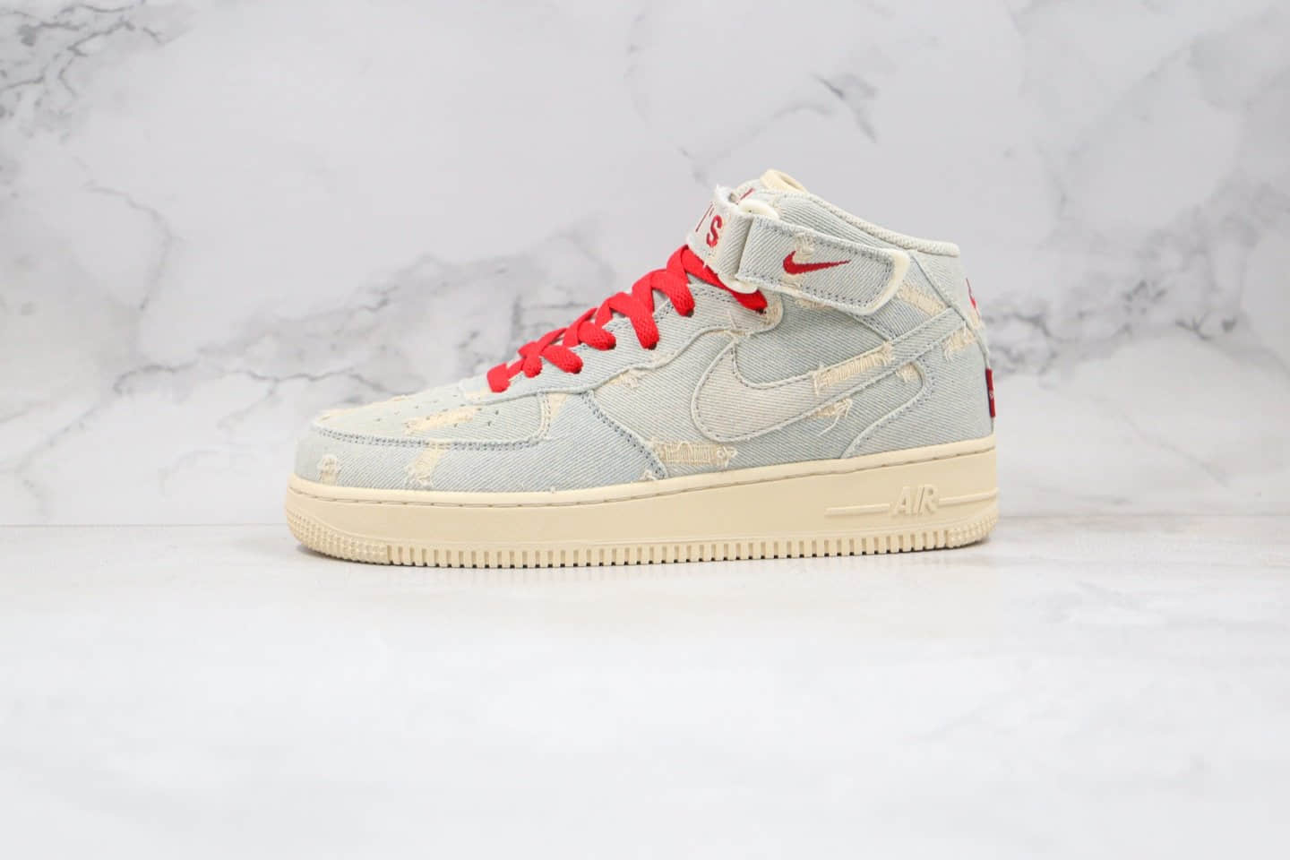 耐克Levi's x Nike Air Force 1 Low纯原版本李维斯联名空军一号丹宁水洗做旧AF1牛仔蓝色内置气垫 货号：651122-215