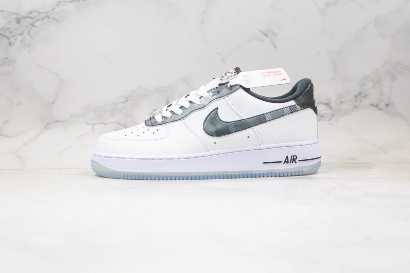 耐克Nike Air Force 1 '07 Grey Black纯原版本低帮空军一号迷彩格子白灰黑色拼接板鞋内置全掌Sole气垫 货号：DB1997-100