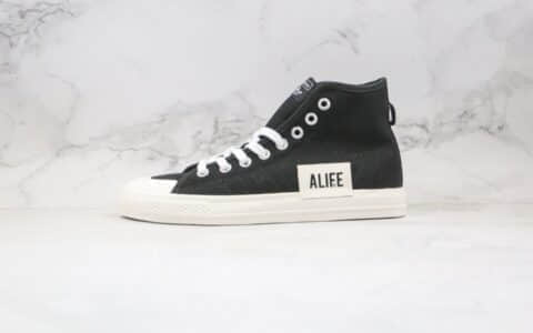 阿迪达斯adidas Nizza Hi RF x Alife联名款纯原版本高帮Nizza校园板鞋字母印花黑白色原盒原标 货号：FX2623