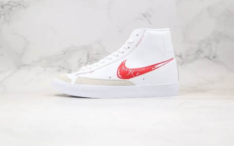 耐克Nike Blazer Mid纯原版本中帮开拓者二次元手稿涂鸦白红色板鞋原档案数据开发 货号：CW7580-100