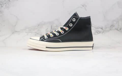 匡威Converse chuck 70S公司级版本高帮彩虹底印花鞋带黑色帆布鞋原厂硫化大底正确双围条 货号：162666C