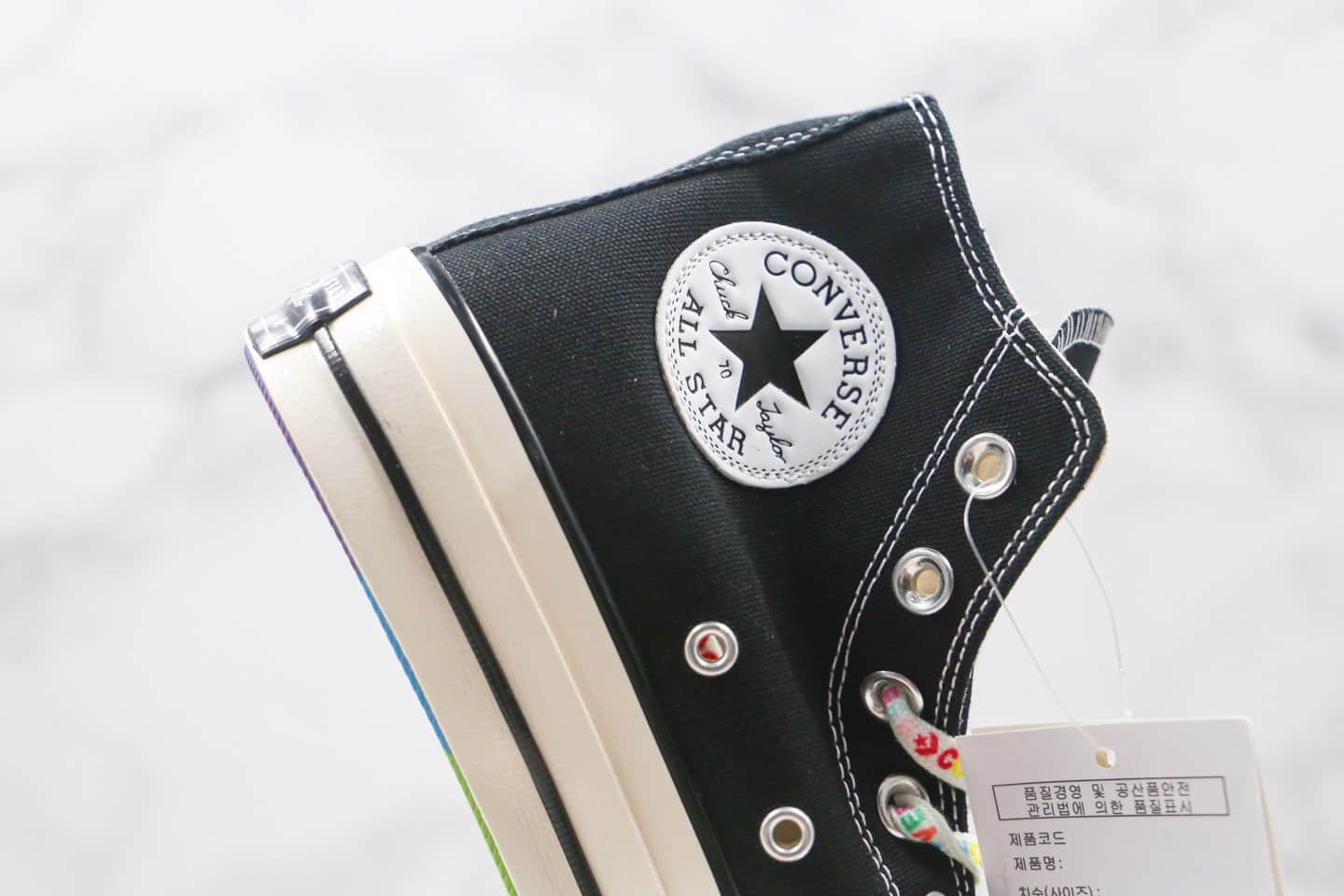 匡威Converse chuck 70S公司级版本高帮彩虹底印花鞋带黑色帆布鞋原厂硫化大底正确双围条 货号：162666C