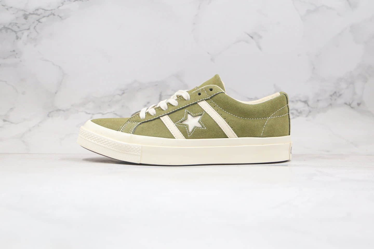 匡威CONVERSE jack star STAR&BARS SUEDE公司级版本低帮麂皮杰克双杠一星橄榄绿色硫化板鞋原鞋开模一比一打造 货号：164527C