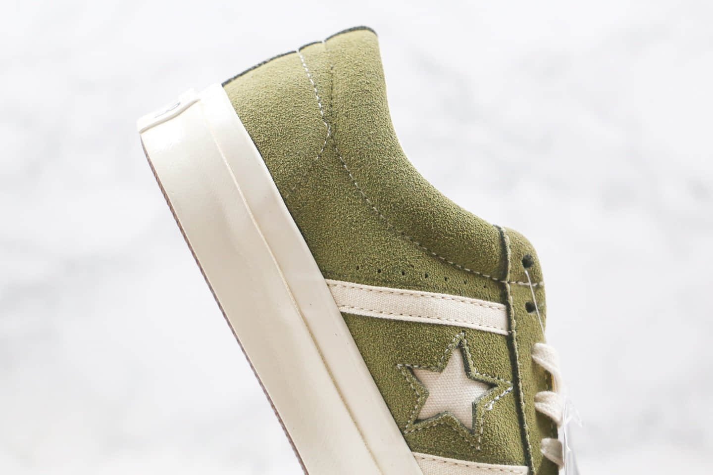 匡威CONVERSE jack star STAR&BARS SUEDE公司级版本低帮麂皮杰克双杠一星橄榄绿色硫化板鞋原鞋开模一比一打造 货号：164527C