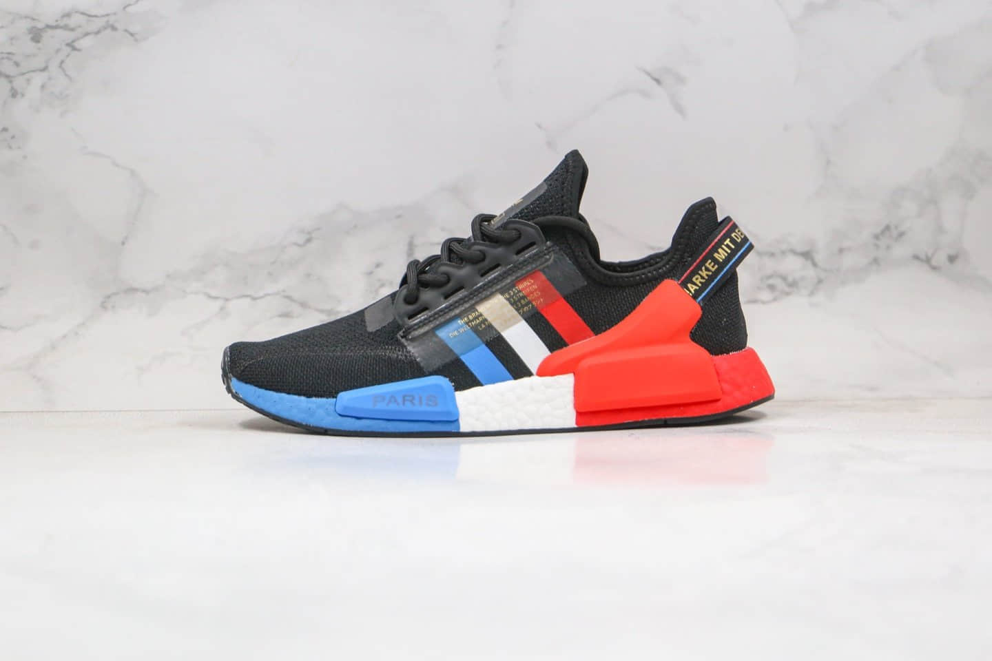 阿迪达斯adidas NMD R1 V2公司级版本爆米花针织跑鞋黑红蓝色原盒原标 货号：FY2070