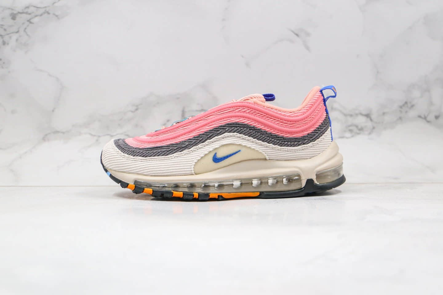 耐克Nike Air Max 97纯原版本子弹气垫鞋Max97灯芯绒款粉色内置真小潘气垫 货号：CQ7512-046