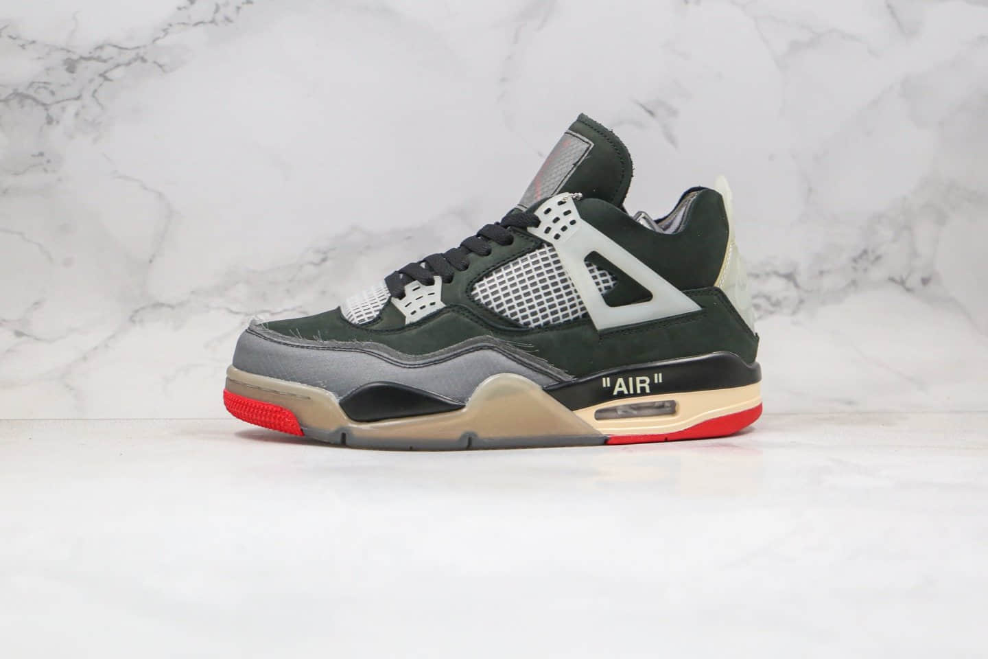 乔丹Off-White x Air Jordan 4 OG纯原版本OW联名AJ4黑灰红色正确鞋型 货号：CV9388-001