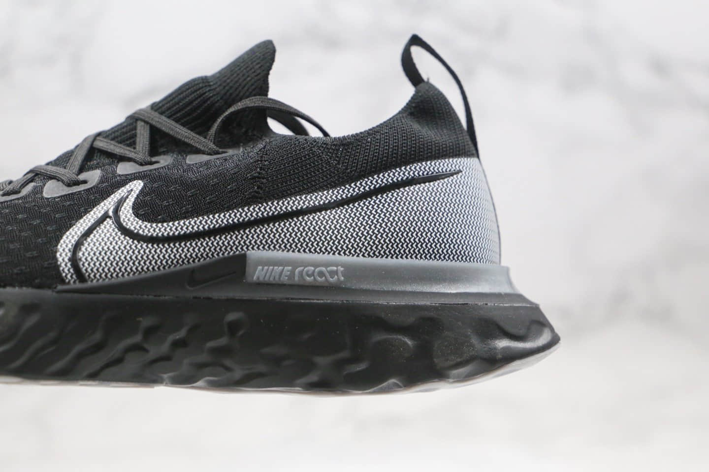 耐克Nike Epic React Flyknit纯原版本瑞亚编织超轻缓震跑步鞋黑灰色原纸板开发楦型 货号：CD4371-001