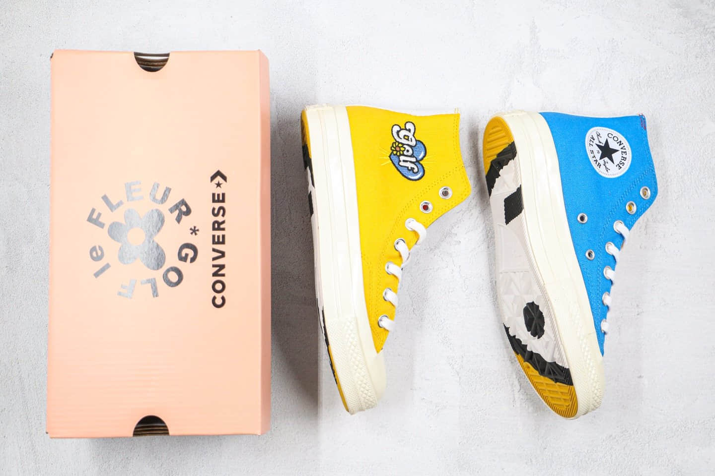 匡威Converse Chuck 70 x GOLF le FLEUR公司级版本高帮小花Golf黑红黄蓝拼接彩虹色帆布鞋原厂硫化大底 货号：169910C