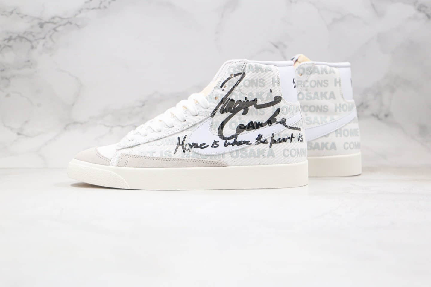 耐克Nike Blazer x Naomi Osaka x CDG川久保玲三方联名款纯原版本中帮开拓者白色签名涂鸦板鞋原档案数据开发 货号：DA5383-100