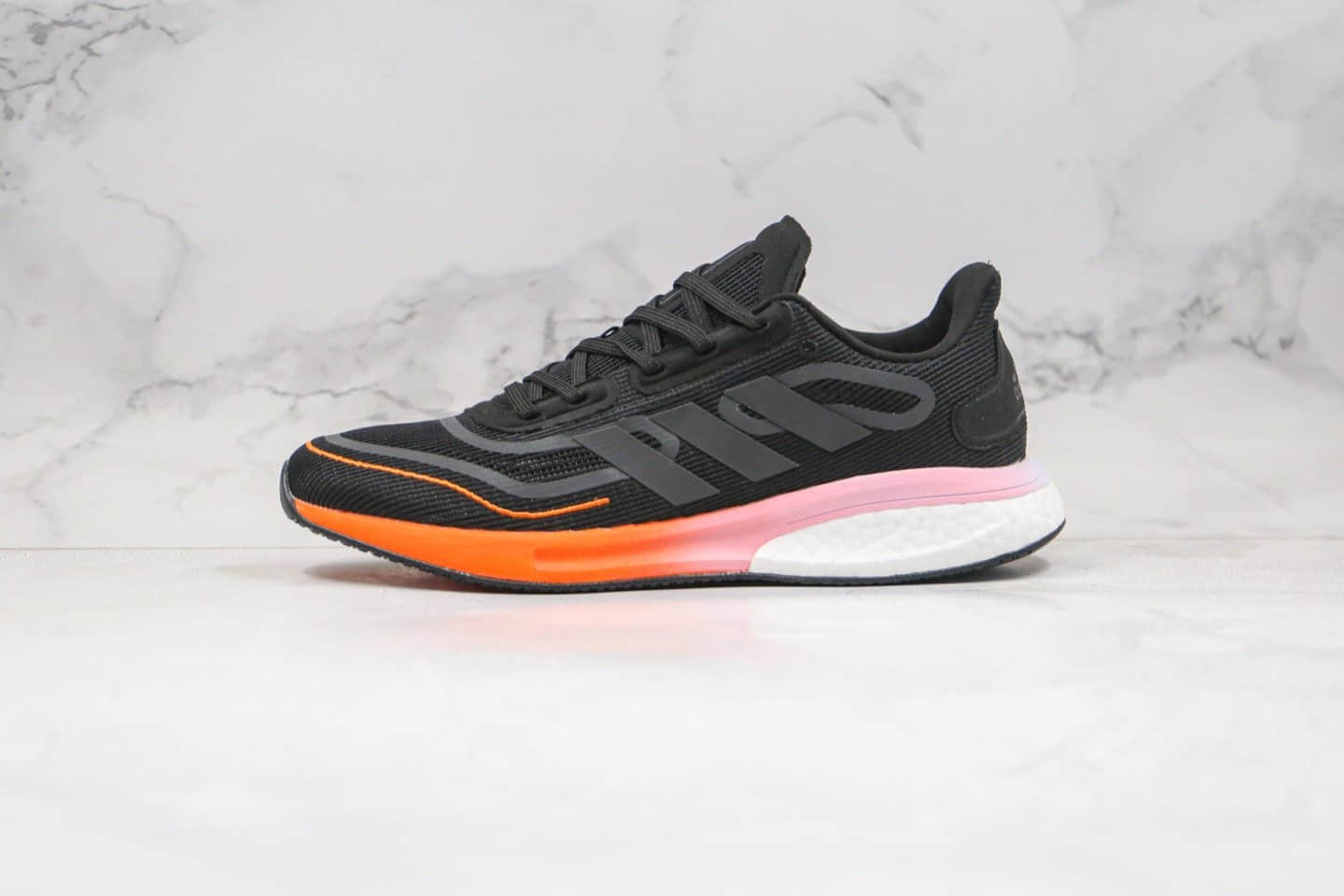 阿迪达斯adidas Boost Supernova M纯原版本爆米花马拉松跑鞋黑粉橙色内置原厂巴斯夫缓震大底 货号：FV4761
