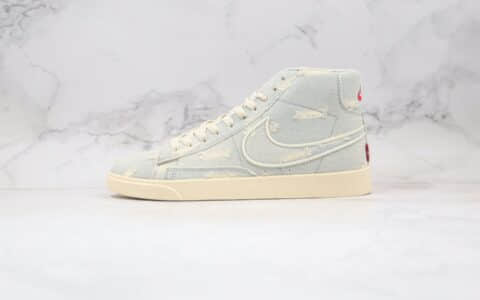 耐克NIKE W BLAZER MID QS HH x LEVI'S纯原版本李维斯联名款中帮开拓者水洗丹宁做旧板鞋原鞋开模一比一打造 货号：AV9375-007