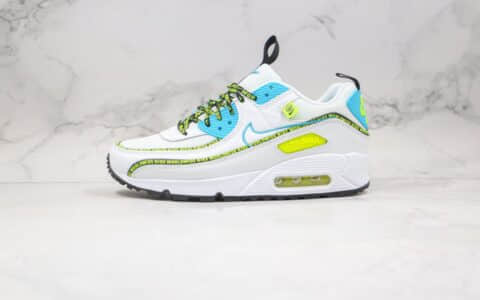 耐克Nike Air Max90 SE2 GS纯原版本复古气垫鞋Max90白蓝绿色原档案数据开发 货号：CV7665-100