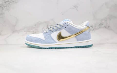 耐克Nike SB Dunk Low Pro QS x Sean Cliver联名款纯原版本低帮SB DUNK浅蓝金色板鞋内置Zoom气垫 货号：DC9936-100