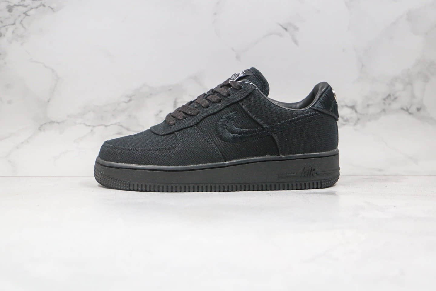 耐克Nike Air Force 1 Low Black Cool x Stussy斯图西联名款纯原版本低帮空军一号麻布黑色板鞋内置气垫原盒原标 货号：CZ9084-001