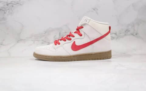 耐克Nike SB Dunk High纯原版本高帮SB板鞋米白红棕色原厂皮料打造 货号：305050-206