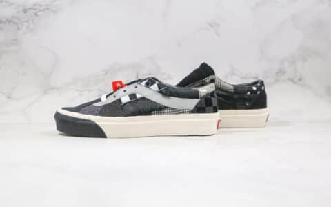 万斯Vans Bold Ni Patchwork III Black Truewht x Size联名款公司级版本吴亦凡同款鬃毛拼接格子黑白色硫化板鞋原盒原标 货号：VN0A3WLP4UM1