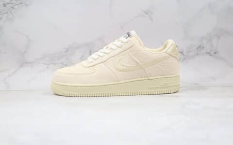 耐克Nike Air Force 1 Low Black Cool x Stussy联名款纯原版本低帮空军一号米白色麻布电绣勾板鞋原盒原标 货号：CZ9087-200