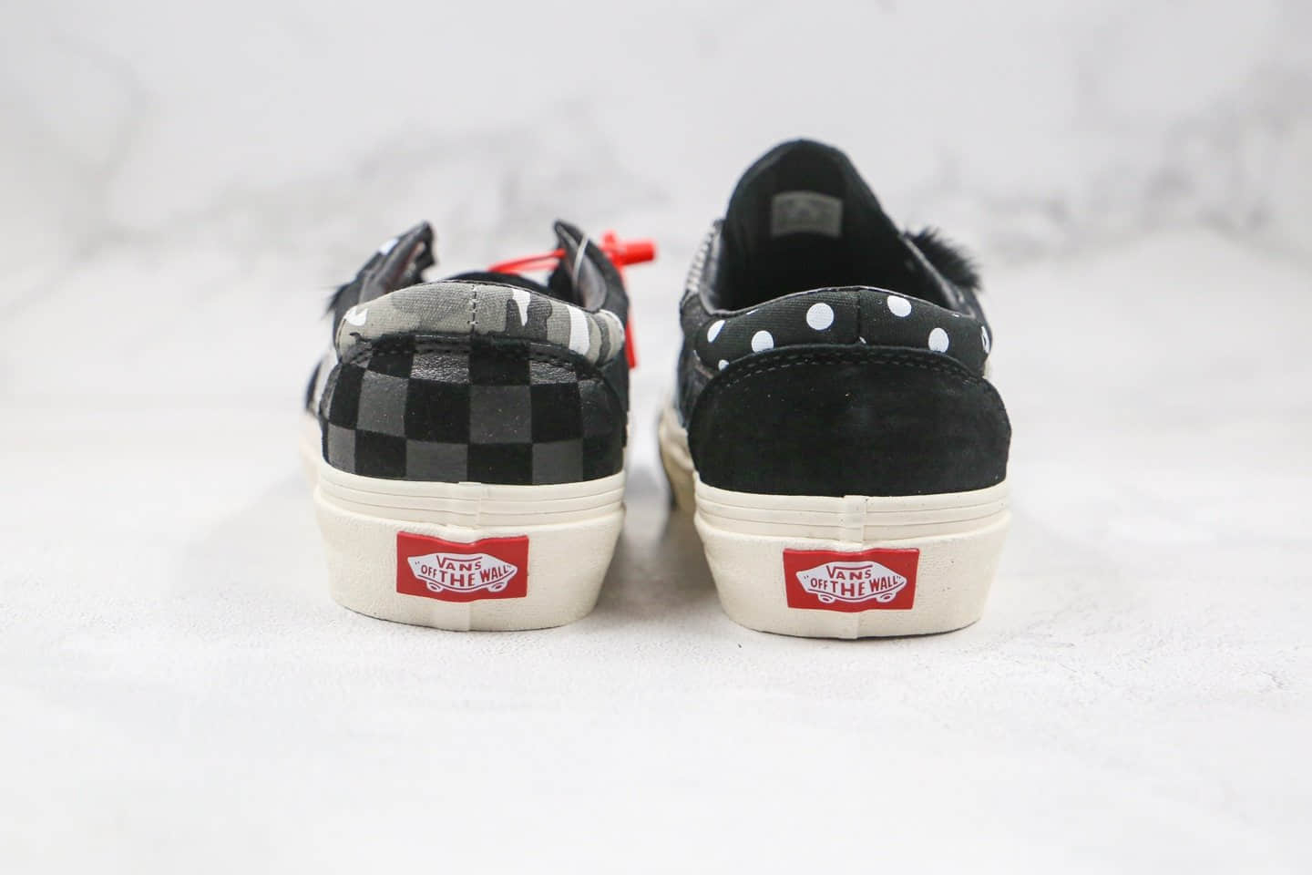 万斯Vans Bold Ni Patchwork III Black Truewht x Size联名款公司级版本吴亦凡同款鬃毛拼接格子黑白色硫化板鞋原盒原标 货号：VN0A3WLP4UM1