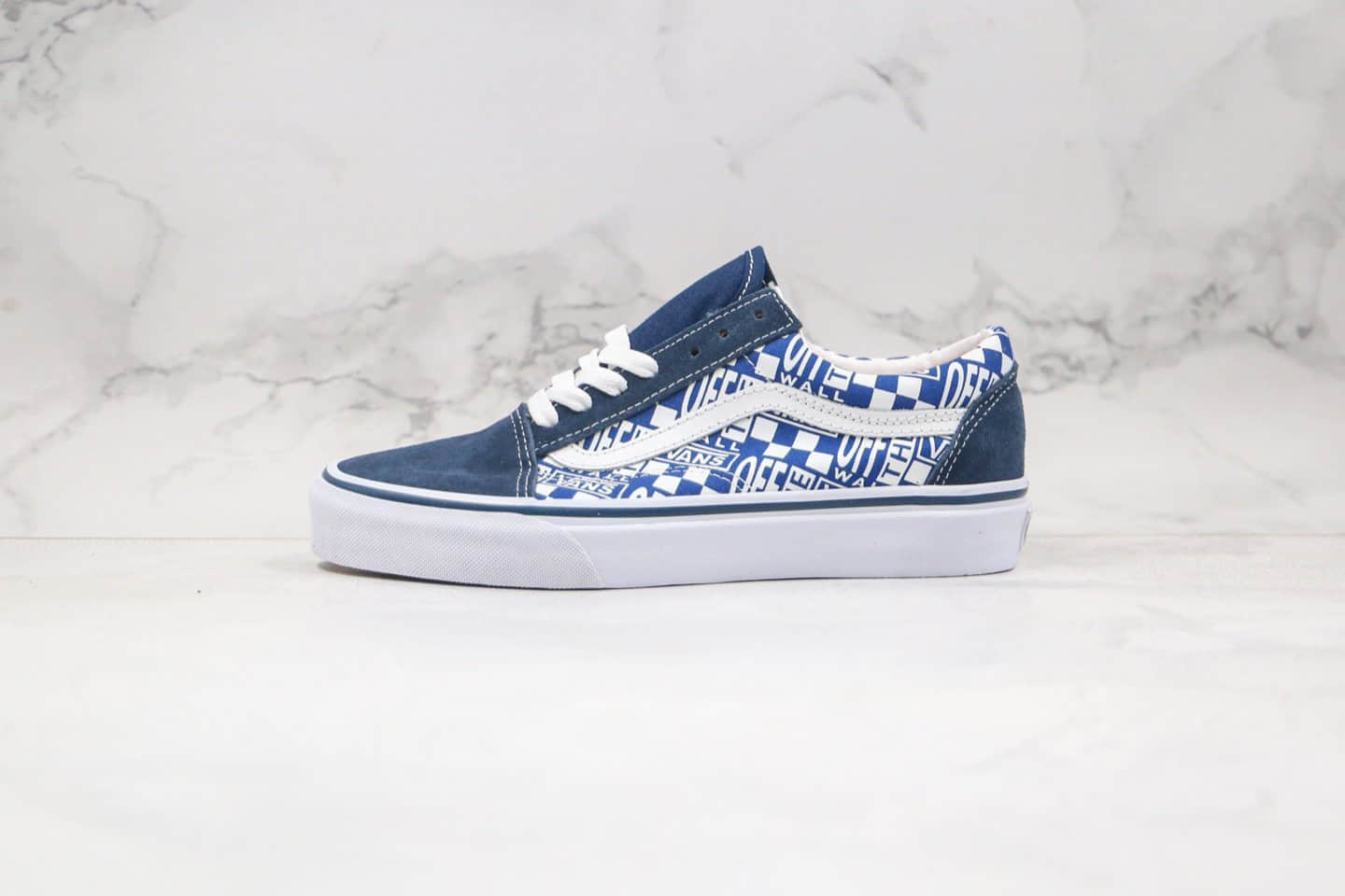万斯Vans old skool x OFF White联名款公司级版本低帮麂皮黑蓝色硫化板鞋原档案数据开发