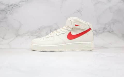 耐克Nike Air Force 1 AF1 Mid纯原版本中帮空军一号奶白红色板鞋内置气垫原盒原标 货号：315123-126