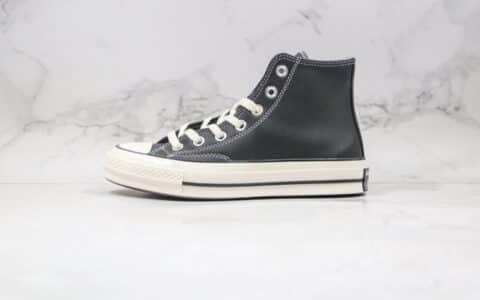 匡威Converse 1970s公司级版本高帮皮面板鞋黑色双围条蓝底 货号：170369C