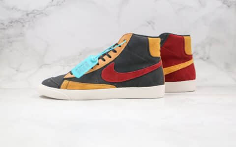 耐克Nike Blazer Mid纯原版本中帮开拓者板鞋马歇尔高中芝加哥联名阴阳黑黄红色原鞋开模 货号：CU6442-001