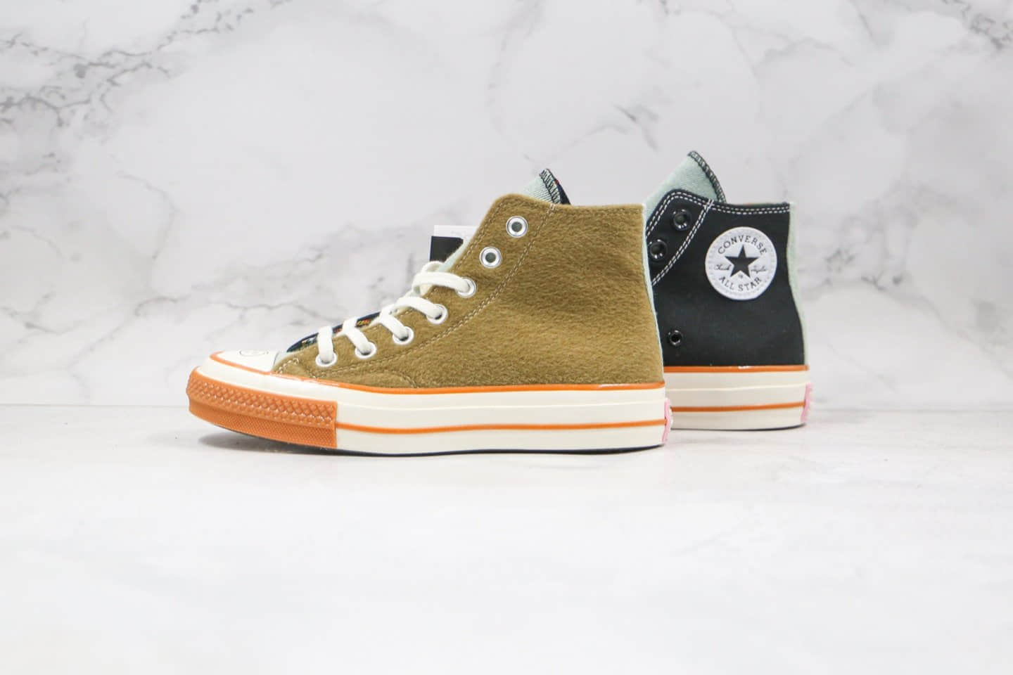 匡威Converse Chuck 70公司级版本高帮哭脸黑绿色拼接硫化板鞋原厂硫化大底 货号：169843C