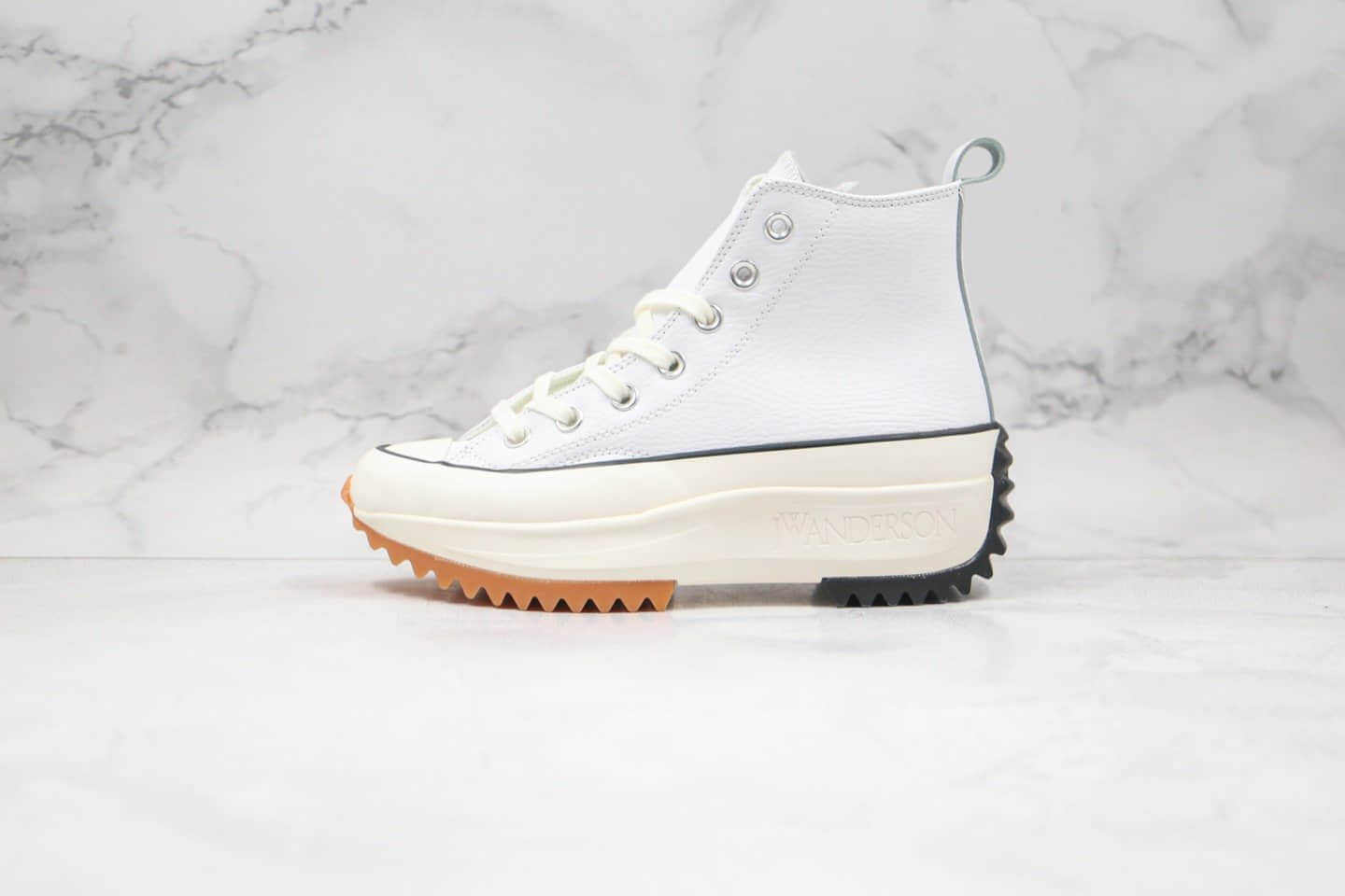 匡威Converse chuck Run Star Hike Hi White Blue Gum x J.W. Anderson联名款公司级版本高帮皮面厚底锯齿皮面白色加绒松糕鞋原盒原标 货号：162255C