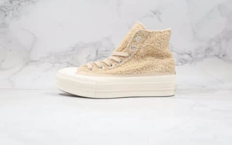 匡威CONVERSE All Star Lift Clean公司级版本厚底加绒高帮奶茶色硫化板鞋原楦头纸板打造 货号：570024C