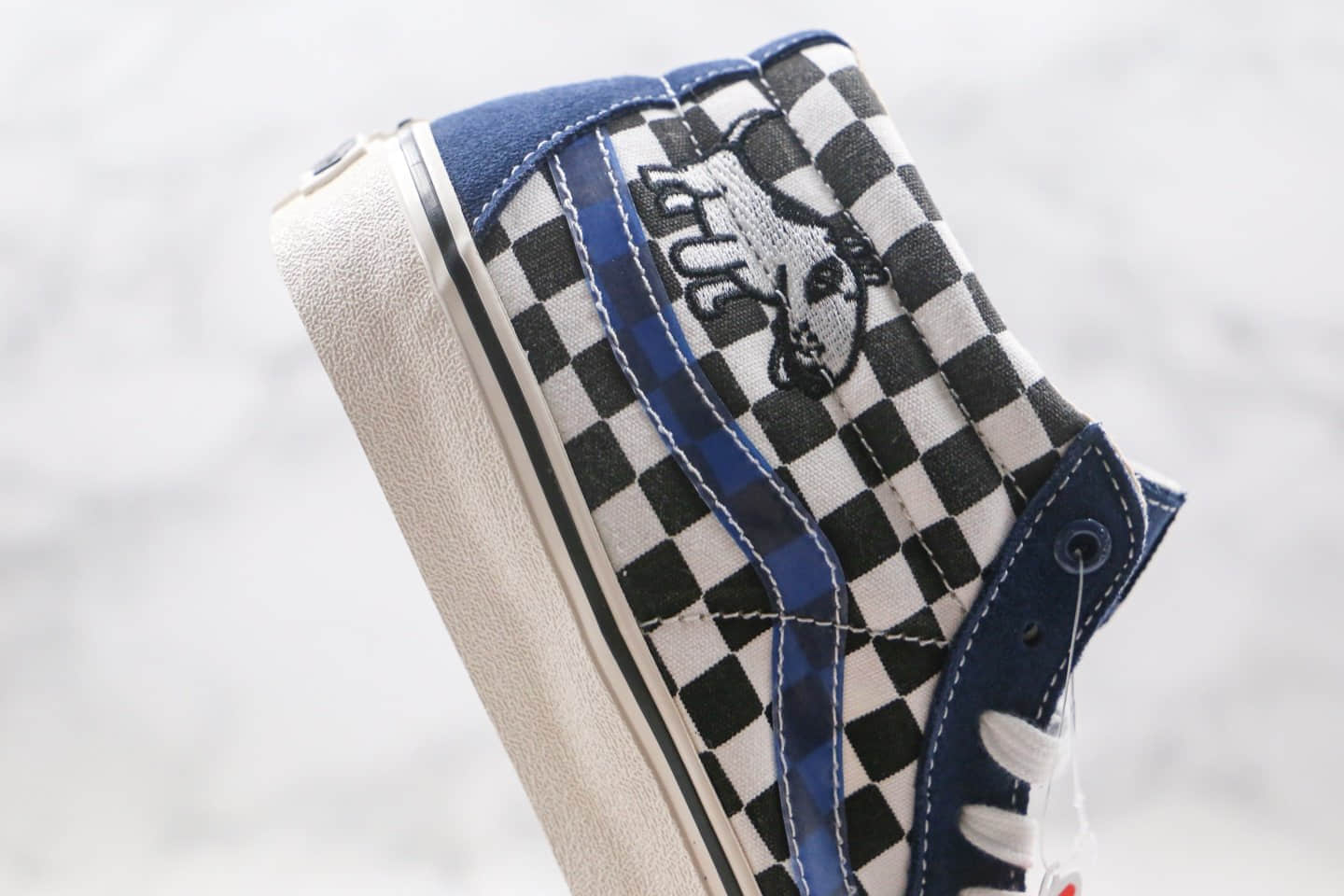 万斯VANS sk8-MID 2020 x Alltimers联名款公司级版本中帮卡通涂鸦小怪兽蓝白色棋盘格子硫化板鞋原鞋开模一比一打造