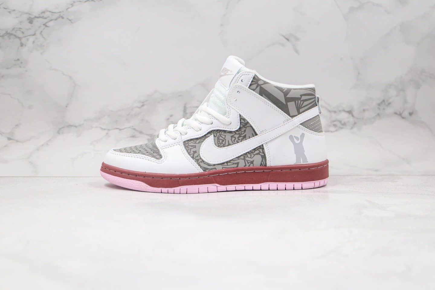 耐克Nike SB Dunk High纯原版本高帮SB DUNK灰白棕色爆裂纹板鞋原盒原标 货号：304292-001