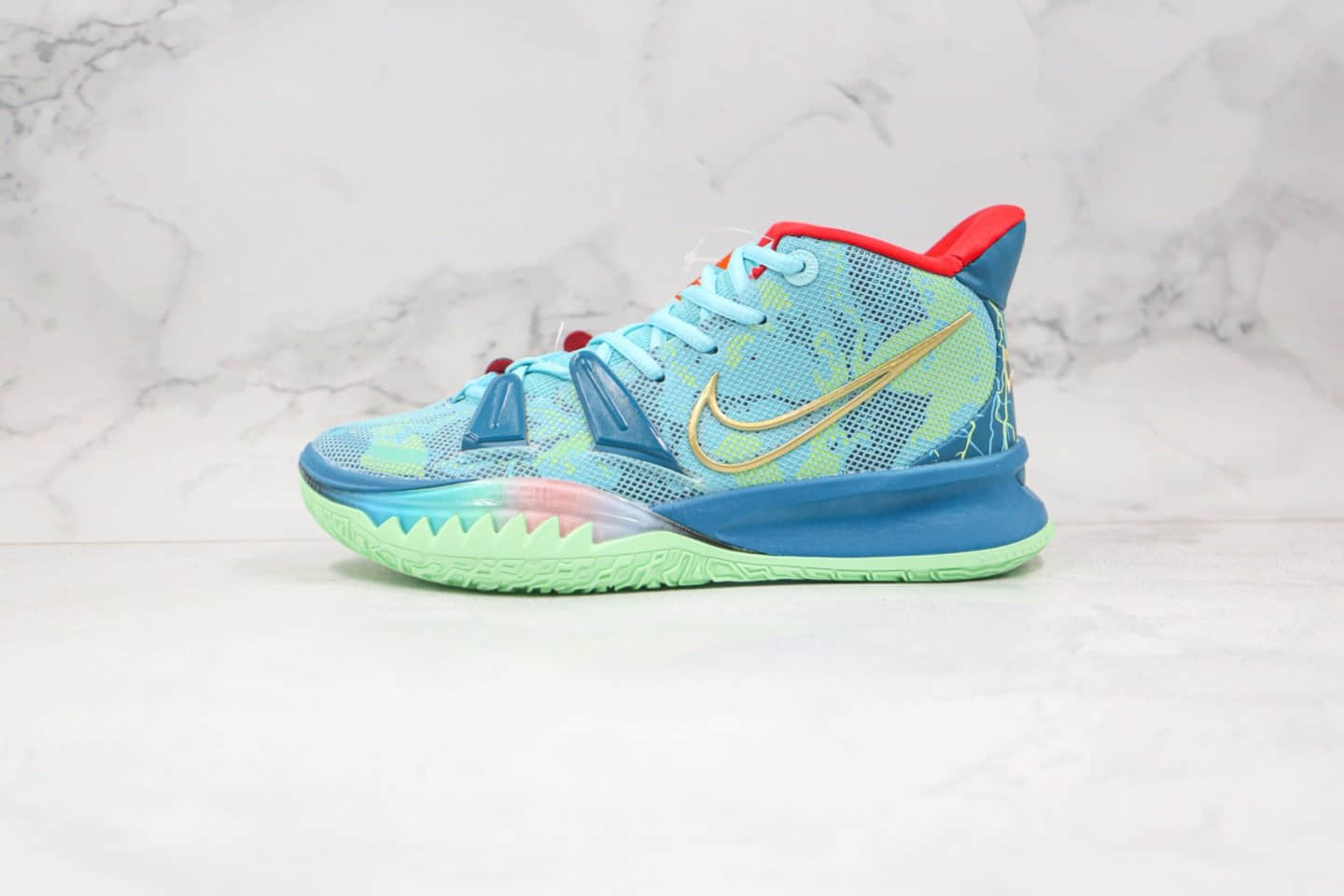 耐克Nike Kyrie 7 Pre Heat Ep纯原版本欧文7代蓝绿色实战篮球鞋内置气垫 货号：DC0588-400