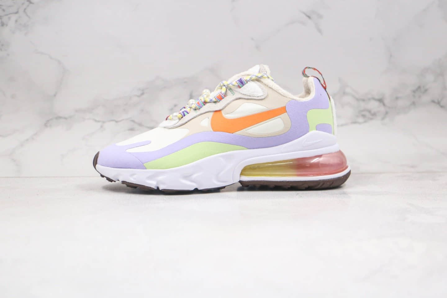 耐克Nike Air Max 270 React QP White Light Blue纯原版本半掌气垫Max270米白紫橙色马卡龙糖果色气垫鞋原盒原标 货号：DC3276-101