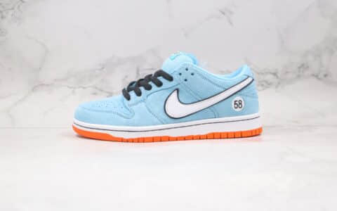 耐克Nike SB Dunk Low Pro Club 58 Gulf x WE CLUB 58联名款纯原版本低帮SB DUNK海湾赛车队元素蓝色58板鞋内置后跟Zoom气垫 货号：BQ6817-401