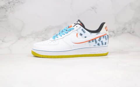 耐克Nike Air Force1 '07纯原版本低帮空军一号双钩白蓝绿橙色板鞋原盒原标 货号：CZ8139-100