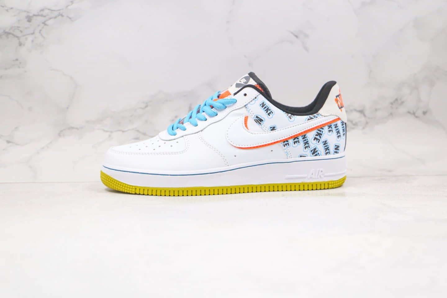 耐克Nike Air Force1 '07纯原版本低帮空军一号双钩白蓝绿橙色板鞋原盒原标 货号：CZ8139-100