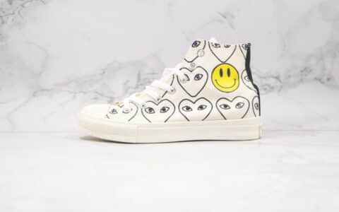 匡威Converse x CDG PLAY X SMILEY Chuck Taylor All Star公司级版本日版限定款川久保玲联名高帮帆布鞋笑脸白黄色原标原盒