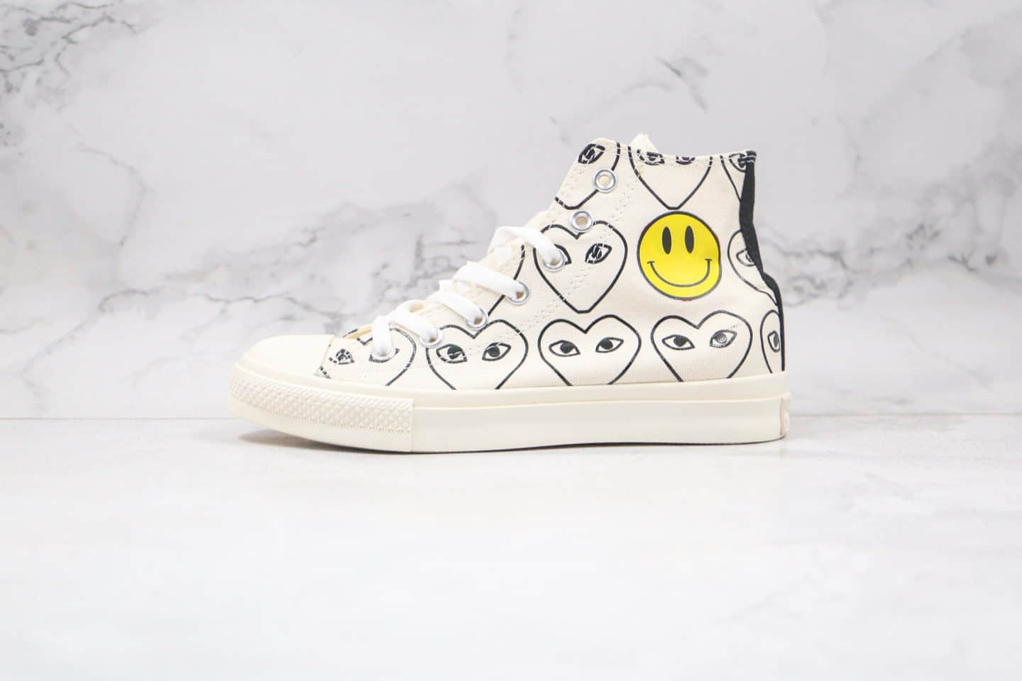 匡威Converse x CDG PLAY X SMILEY Chuck Taylor All Star公司级版本日版限定款川久保玲联名高帮帆布鞋笑脸白黄色原标原盒