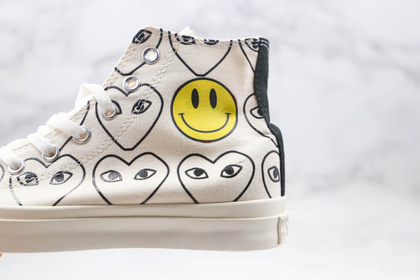 匡威Converse x CDG PLAY X SMILEY Chuck Taylor All Star公司级版本日版限定款川久保玲联名高帮帆布鞋笑脸白黄色原标原盒