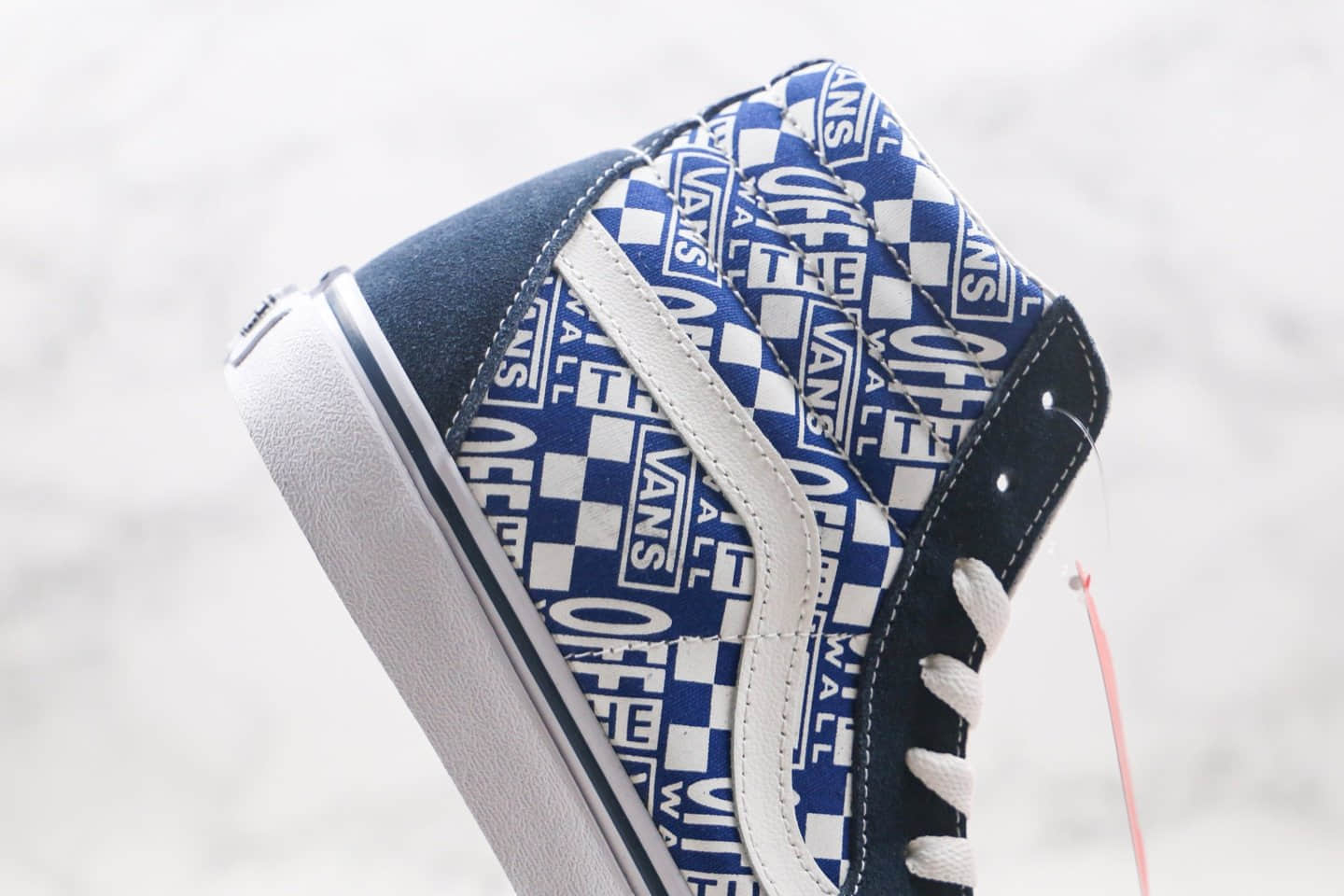 万斯Vans old skool x OFF white联名款公司级版本高帮字母白蓝色硫化板鞋原档案数据开发