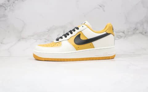 耐克Nike Air Force1纯原版本低帮AF1空军一号米白黑黄色内置气垫 货号：AQ4134-604